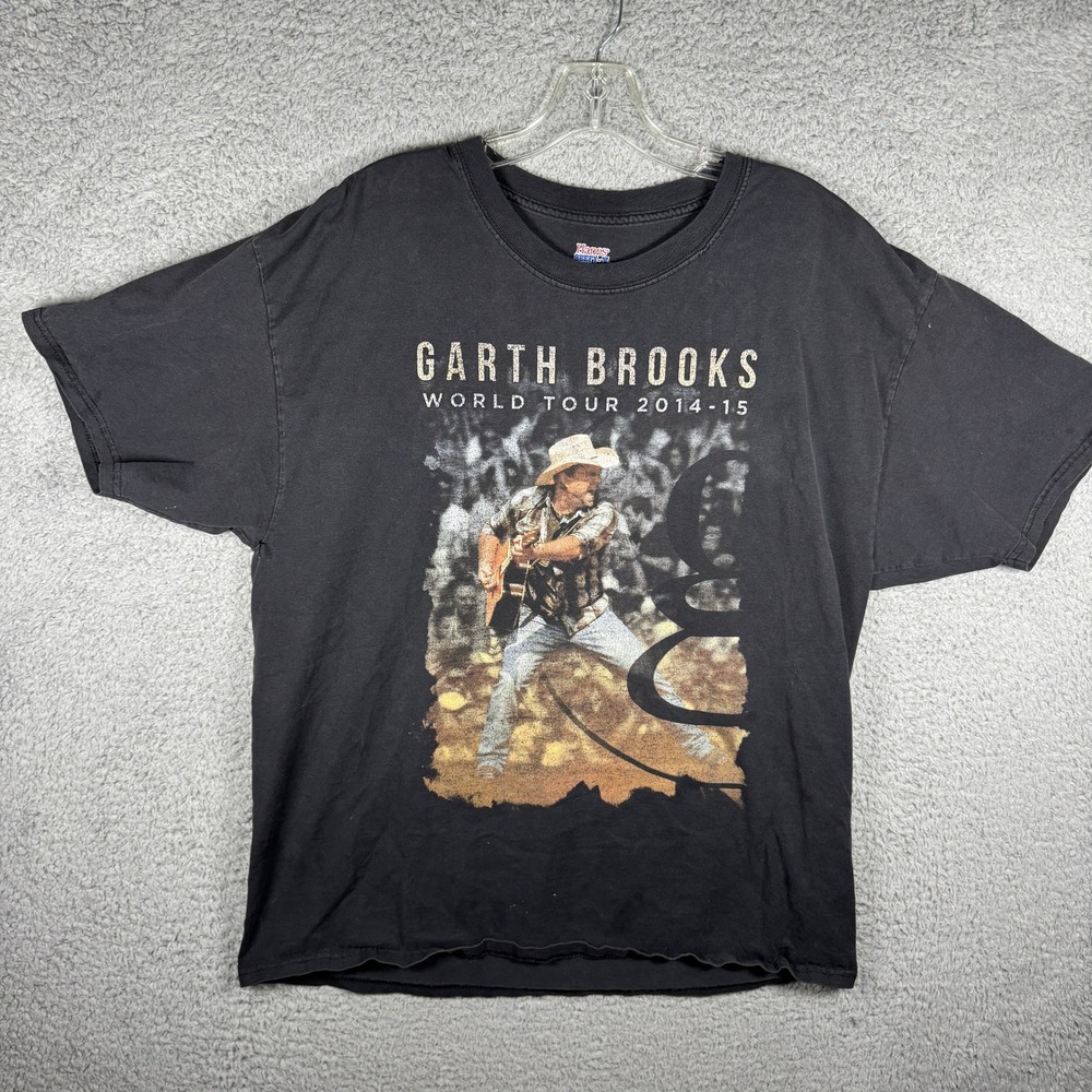 Garth Brooks World Tour‎ 2014-15 Mens XL Black Graphic T-Shirt Hanes Beefy-T